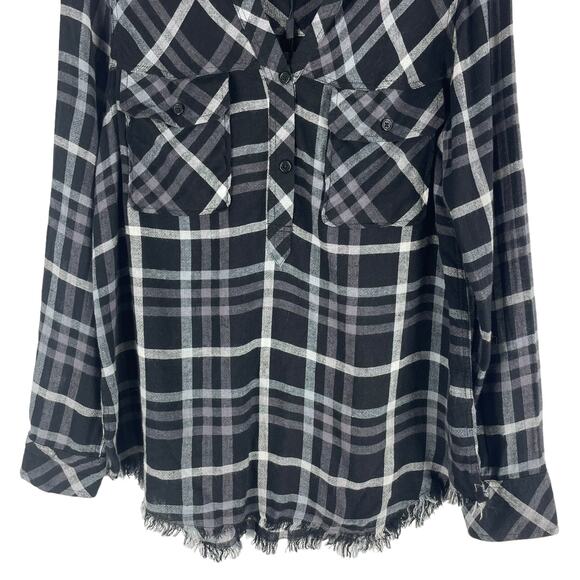 Rails Redding Frayed Trim Plaid Hi Lo Shirt In Ink Grey White Size XS - Picture 4 of 8